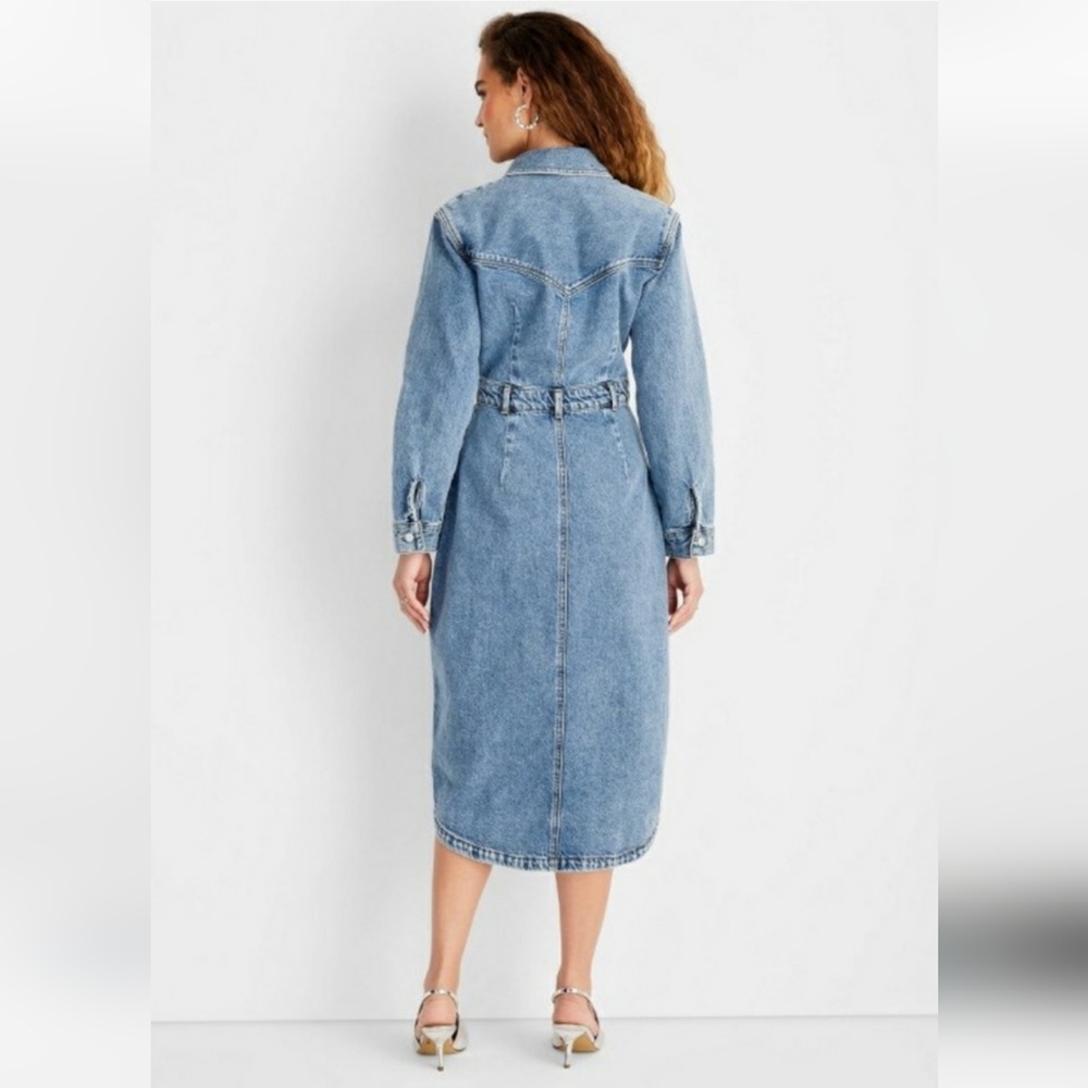Future Collective Denim Long Sleeve Button Front 100% Cotton Shirt Dress, Size 4 - Picture 3 of 7